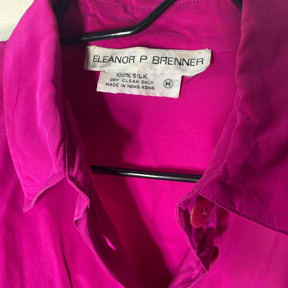 Eleanor P Brenner Fuchsia Pink 100% Silk Button Down Blouse Long Sleeve Medium - Picture 5 of 6